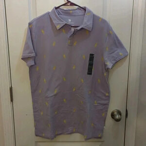 All In Motion Shirt Men's Short Sleeve Button Up Polo Sea Shell